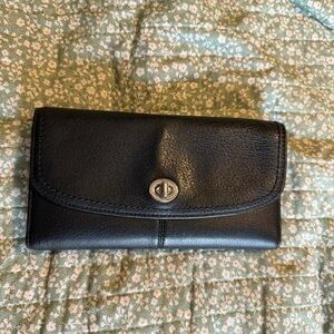 Coach Black Leather Turn-Lock Wallet